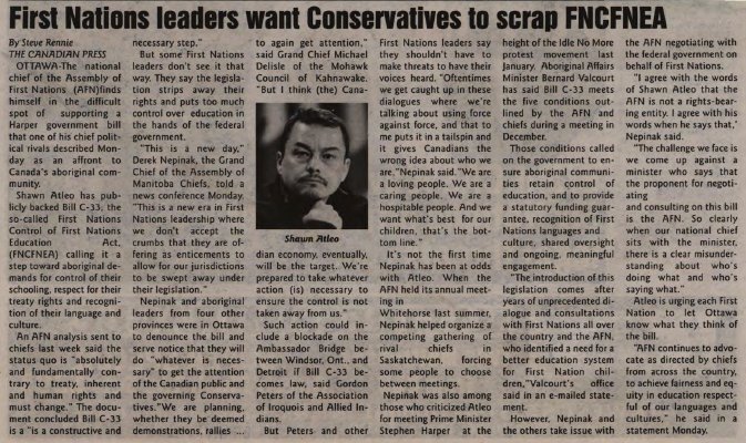 &quot;First Nations leaders want Conservatives to scrap FNCFNEA&quot;