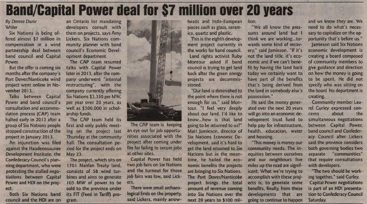 "Band/Capital Power deal for $7 Million over 20 years"