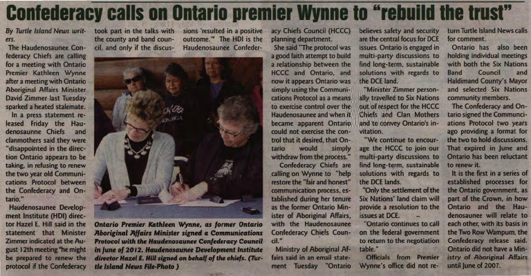 &quot;Confederacy calls on Ontario Premier Wynne to 'rebuild the trust'&quot;