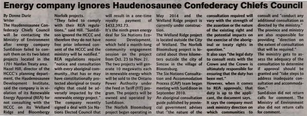 &quot;Energy company ignores Haudenosaunee Confederacy Chiefs Council&quot;