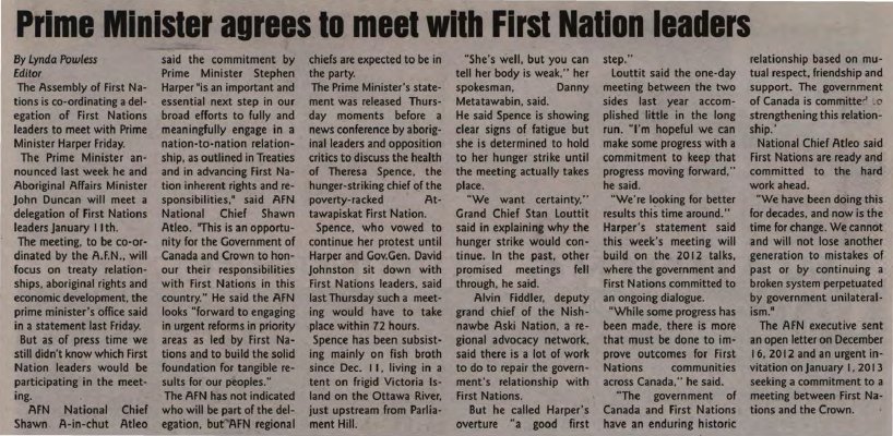 &quot;Prime Minister agrees to meet with First Nation leaders&quot;