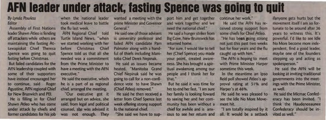 &quot;AFN leader under attack, fasting Spence was going to quit&quot;