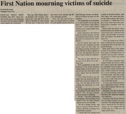 &quot;First Nation mourning victims of suicide&quot;