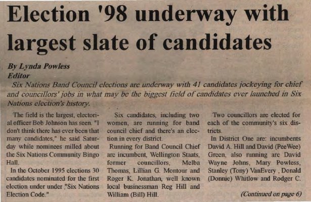 &quot;Election '98 underway with largest slate of candidates&quot;