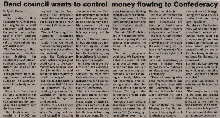 &quot;Band Council wants to control money flowing to Confederacy&quot;