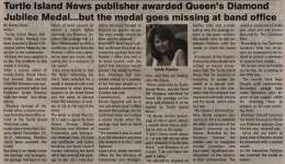 "Turtle Island News publisher awarded Queen's Diamond Jubilee Medal...but the medal goes missing at band office"