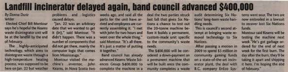 "Landfill incinerator delayed again, band council advanced $400,000"