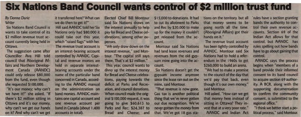 &quot;Six Nations Band Council wants control of $2 Million trust fund&quot;