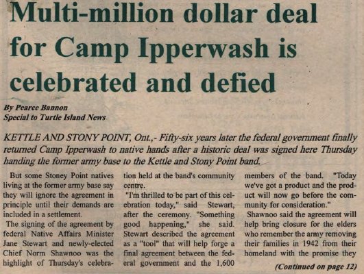 &quot;Multi-Million dollar deal for Camp Ipperwash is celebrated and defied&quot;