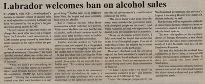 &quot;Labrador Welcomes Ban On Alcohol Sales&quot;