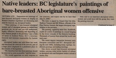 'Native Leaders: BC Legislature's Painting Of Bare-Breasted Aboriginal Women Offensive&quot;