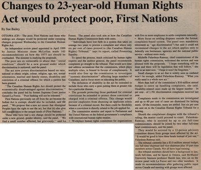 &quot;Changes To 23-Year-Old Human Rights act Would Protect Poor, First Nations&quot;