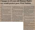 "Changes To 23-Year-Old Human Rights act Would Protect Poor, First Nations"