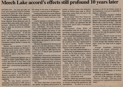 &quot;Meech Lake Accord's Effects Still Profound 10 Years Later&quot;