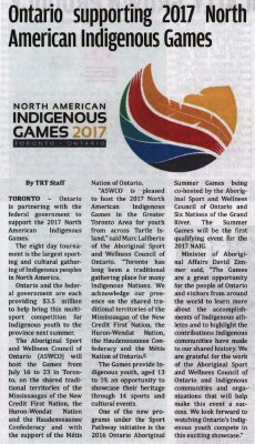 &quot;Ontario supporting 2017 North American Indigenous Games&quot;