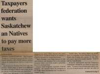"Taxpayers federation wants Saskatchewan Natives to pay more taxes"