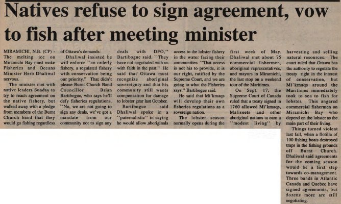 &quot;Natives refuse to sign agreement, vow to fish after meeting minister&quot;