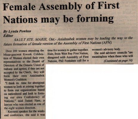 &quot;Female Assembly Of First Nations may be forming&quot;