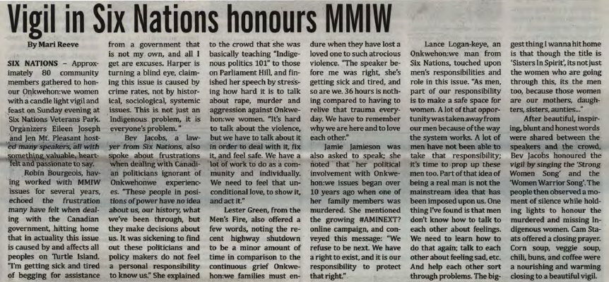 &quot;Vigil in Six Nations honours MMIW&quot;