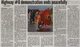 "Highway #6 demonstration ends peacefully"