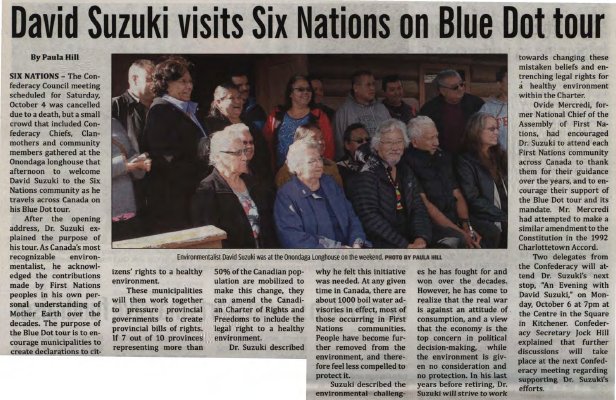 &quot;David Suzuki visits Six Nations on Blue Dot tour&quot;