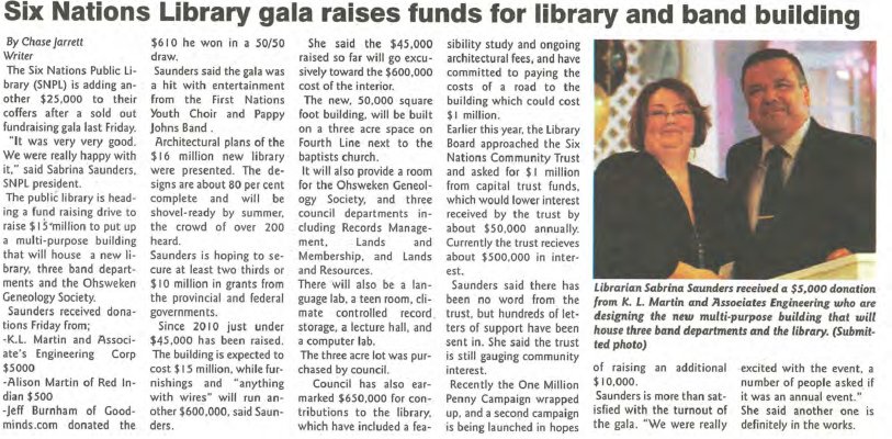 &quot;Six Nations Library Gala Raises Funds for Library and Band Building&quot;