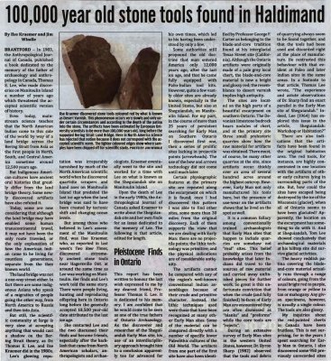 &quot;100,000 year old stone tools found in Haldimand&quot;