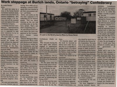 &quot;Work Stoppage at Burtch Lands, Ontario &quot;Betraying Confederacy&quot;