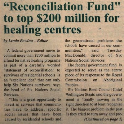 &quot;'Reconciliation Fund' to top $200 million for healing centres&quot;