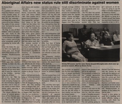 &quot;Aboriginal Affairs New Status Rule Still Discriminate Against Women&quot;