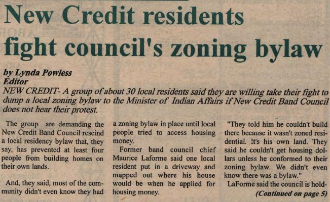 &quot;New Credit residents fight council's zoning bylaw&quot;