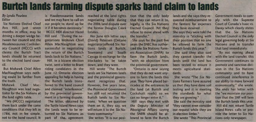 &quot;Burtch lands farming dispute sparks band claim to lands&quot;