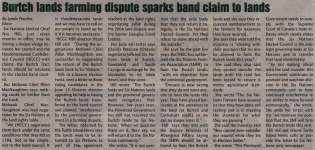 "Burtch lands farming dispute sparks band claim to lands"