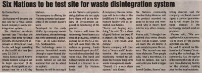 "Six Nations to be test site for waste disintegration system"