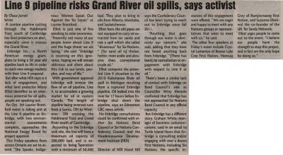 "Line 9 pipeline risks Grand River oil spills, says activist"