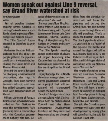 &quot;Women speak out against Line 9 reversal, say Grand River watershed at risk&quot;