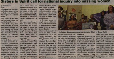 &quot;Sisters in Spirit call for national inquiry into missing women&quot;