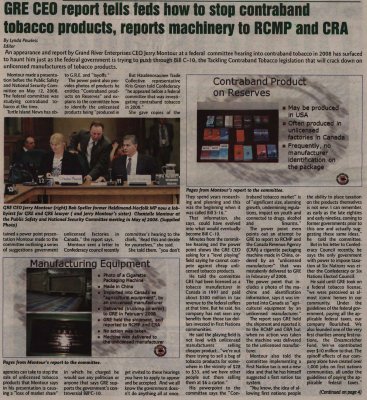 &quot;GRE CEO Report tells feds how to stop contraband tobacco products, reports machinery to RCMP and CRA&quot;