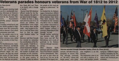 &quot;Veterans parades honours veterans from War of 1812 to 2012&quot;