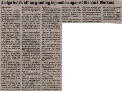 &quot;Judge holds off on granting injunction against Mohawk Workers&quot;