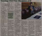 "Onondaga Chief Peter Sky passes at 82"