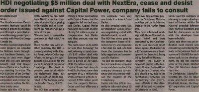 &quot;HDI negotiating $5 million deal with NextEra, cease and desist order issued against Capital Power, company fails to consult&quot;