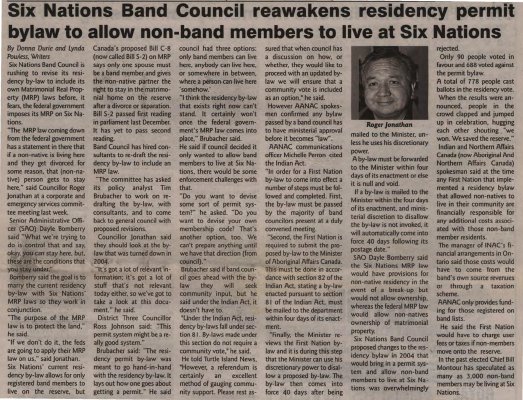 &quot;Six Nations Band Council reawakens residency permit bylaw to allow non-band members to live at Six Nations&quot;