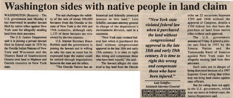 &quot;Washington sides with native people in land claim&quot;