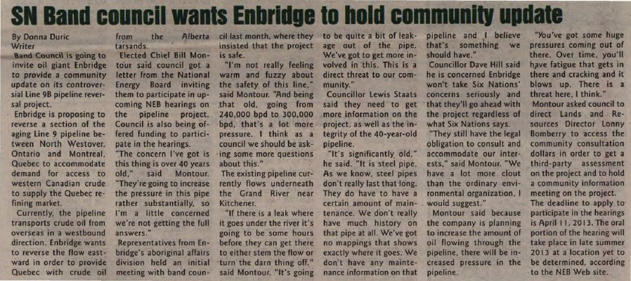 &quot;SN Band council wants Enbridge to hold community update&quot;