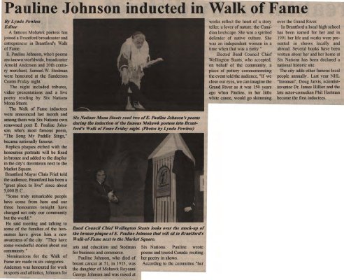 &quot;Pauline Johnson inducted in Walk of Fame&quot;