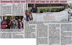 "Community raises over $11,000 and hope for a girl with cancer"