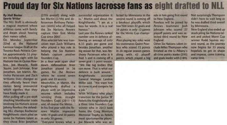 &quot;Proud day for Six Nations lacrosse fans as eight drafted to NLL&quot;