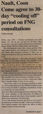 &quot;Nault, Coon Come agree to 30-day &quot;cooling off&quot; period on FNG consultations&quot;