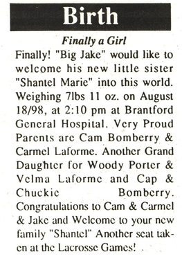 Bomberry, Shantel Marie to Bomberry, Cam and Laforme, Carmel (Born)